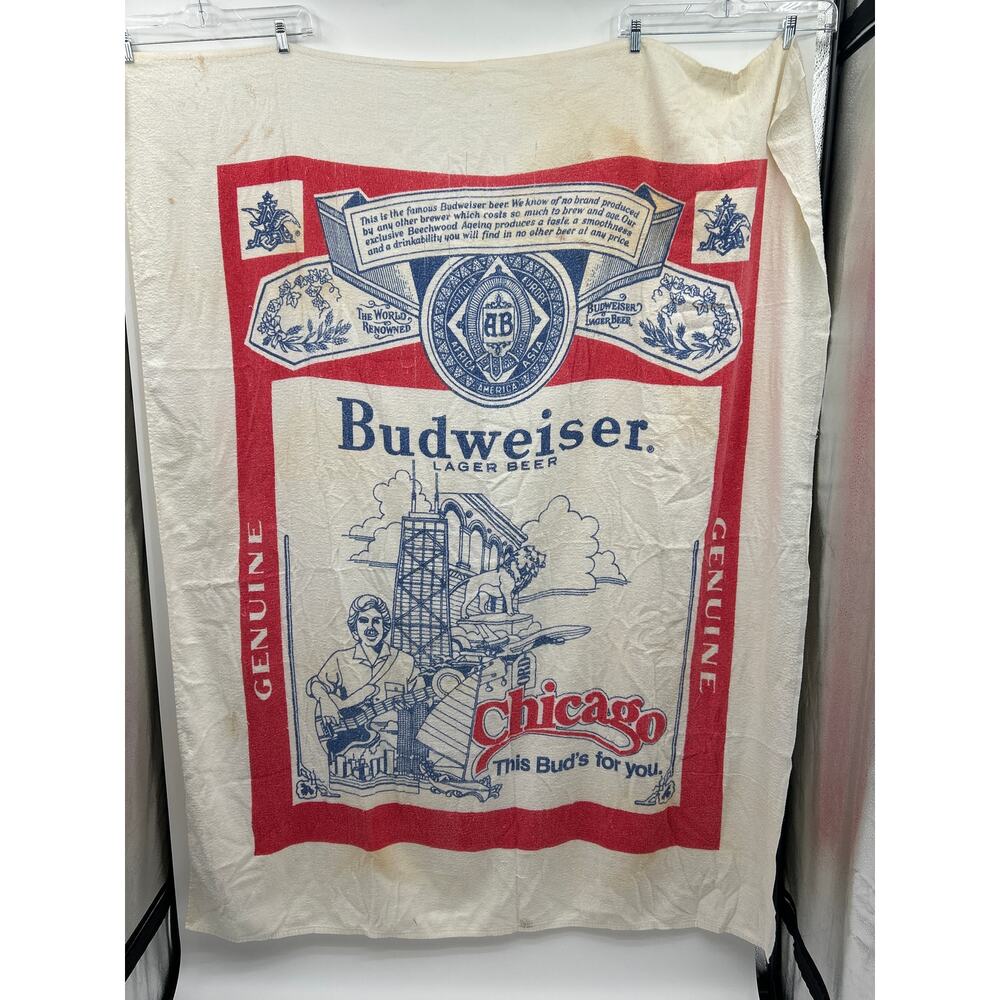 Vintage Budweiser Chicago Beer Towel Bar Towel Memorabilia Collectible As Is HTF